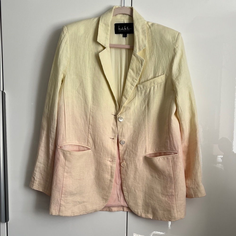 NWOT NICOLE MILLER Collection Oversized Linen Dip Dye Blazer Lined, Size S/M